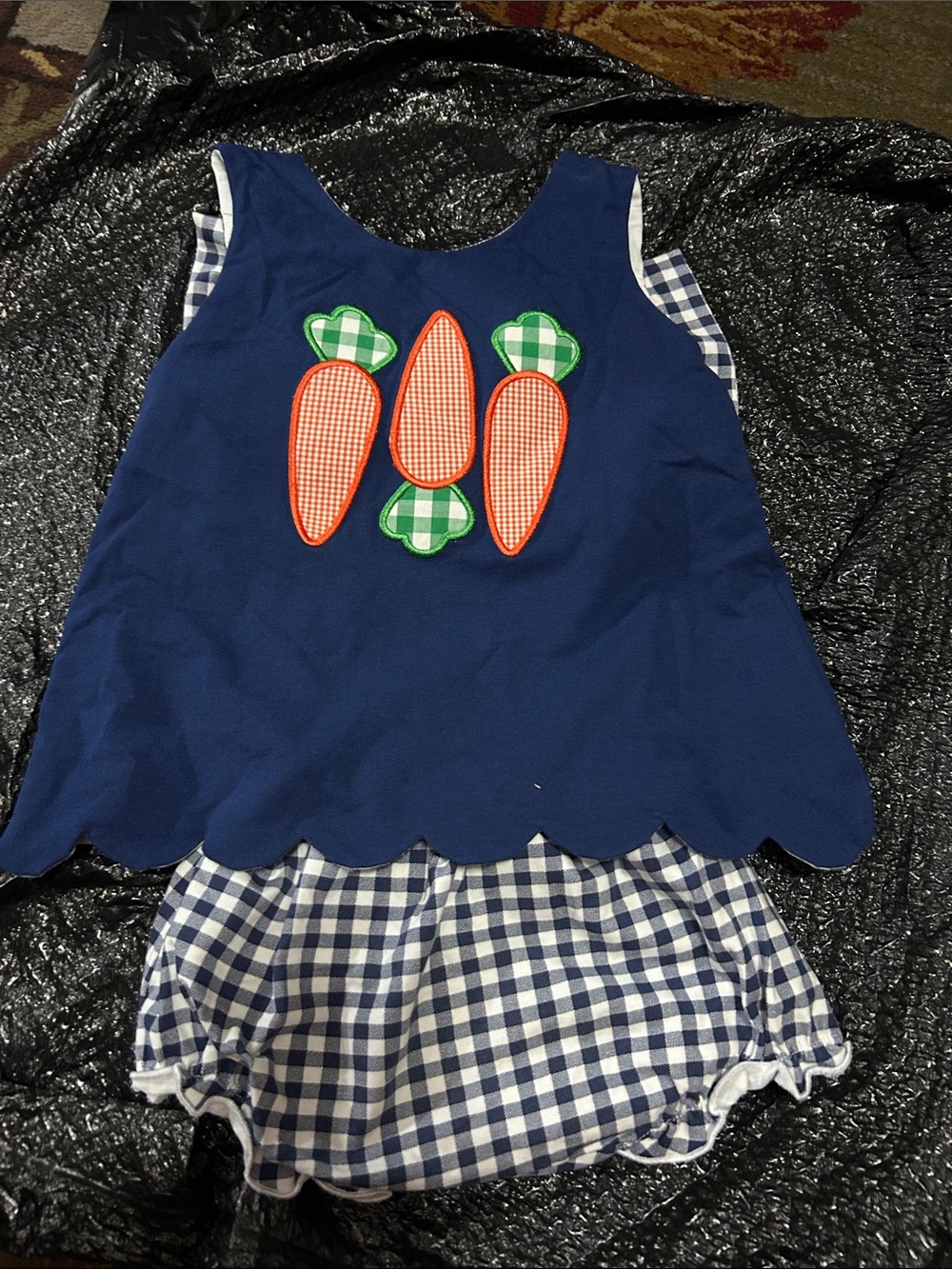 Navy Blue Girls' Matching Set with Carrot Appliqué